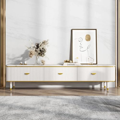 MIRODEMI Meuse Whote With Gold Metal Elegant TV Cabinet