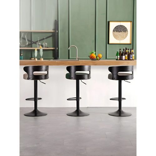 MIRODEMI Minimalistic Black Leg Leather Bar Chair image luxury furniture stools