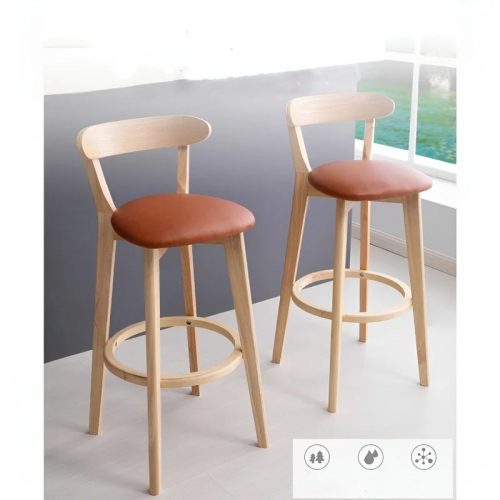 MIRODEMI Minimalistic Nordic Styled Bar Stool with Backrest Made of Solid Wood image luxury