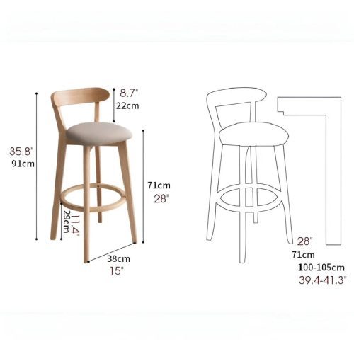 MIRODEMI Minimalistic Nordic Styled Bar Stool with Backrest Made of Solid Wood luxury furniture wood bar color details