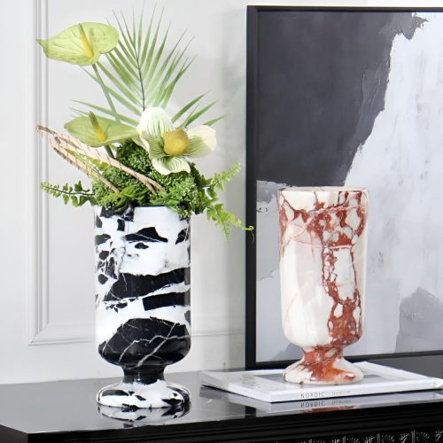 MIRODEMI Modern Marble Luxury Flower Vase For Living Room Dining Room Bedroom Kitchen Island Lobby Bar