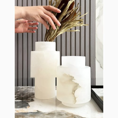 MIRODEMI Modern Scandinavian Natural Marble White Vase For Living Room Dining Room Bedroom Kitchen Island Bar Lobby