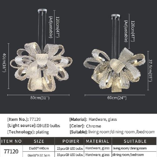 MIRODEMI Montenotte Flower Shaped Glass Ceiling Chandelier For Living Room Details Scheme