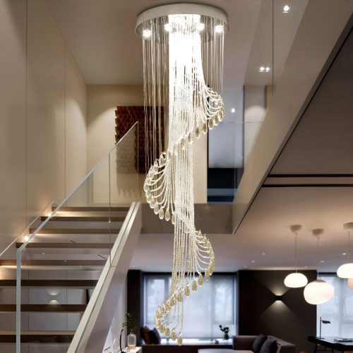 MIRODEMI Mougins Chic Spiral Crystal Ceiling Led Chandelier For Staircase