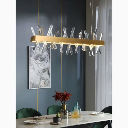 MIRODEMI Ninove Gold Rectangle Perfect Chandelier for Dining Room