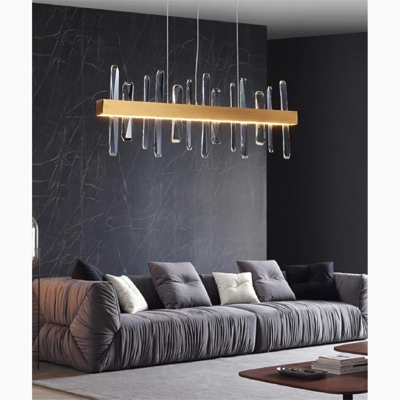 MIRODEMI Nivelles Rectangle Elite Gold Crystal Chandelier for Living Room