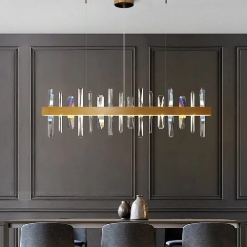 MIRODEMI Nivelles Rectangle Gold Aesthetic Crystal Chandelier for Living Room