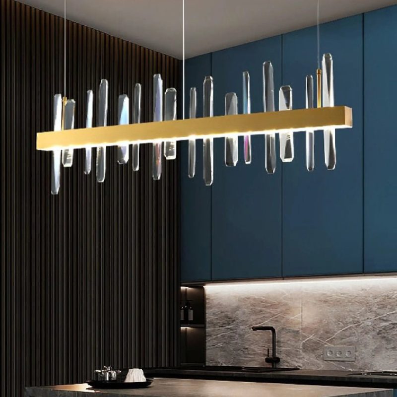 MIRODEMI Nivelles Rectangle Gold Crystal Chandelier for Kitchen Island