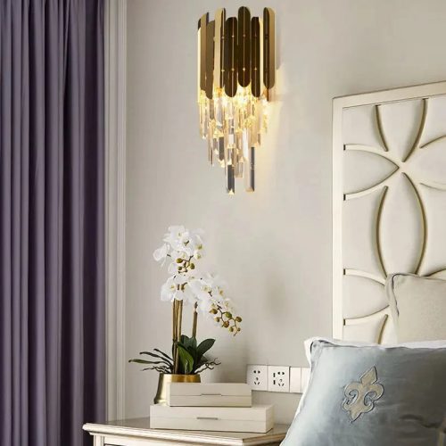 MIRODEMI Oder Modern Golden Crystal Wall Lamp for Living Room Bedroom