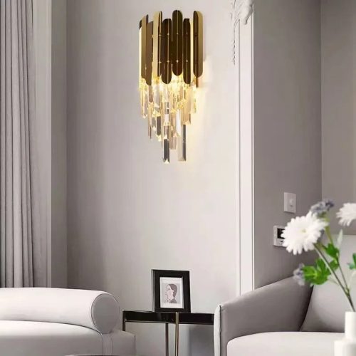 MIRODEMI Oder Modern Golden Crystal Wall Lamp for Living Room Home