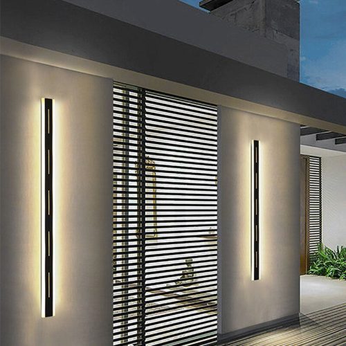 MIRODEMI Outdoor Black Waterproof Aluminum Long LED Wall Lamp with Remote For Garden Outdoor Backyard Countryside