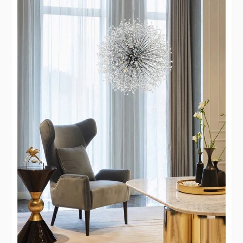 MIRODEMI Piani Crixia LED Dandelion shaped Chrome Crystal Chandelier For Living Room