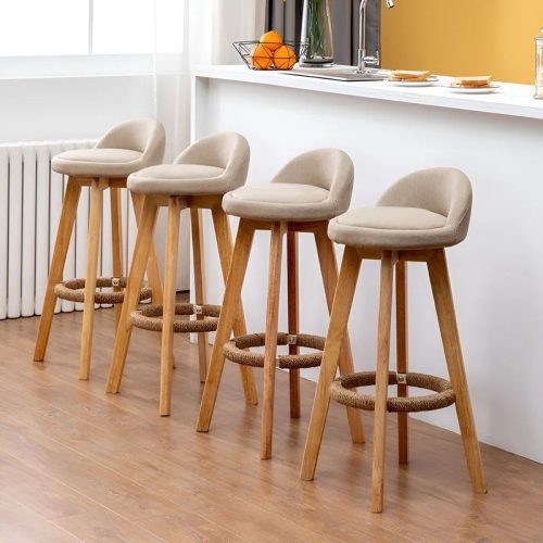 MIRODEMI Retro Styled Rotating High Bar Stool Made of Solid Wood for Living Room Dining Room Kitchen Island