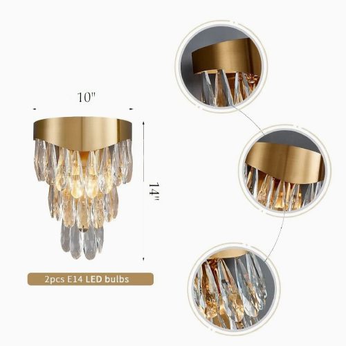 MIRODEMI Roubion Elegant Raindrop Gold Crystal Wall Sconce