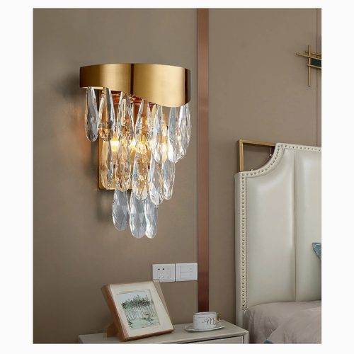 MIRODEMI Roubion Sophisticated Raindrop Gold Crystal Wall Lamp