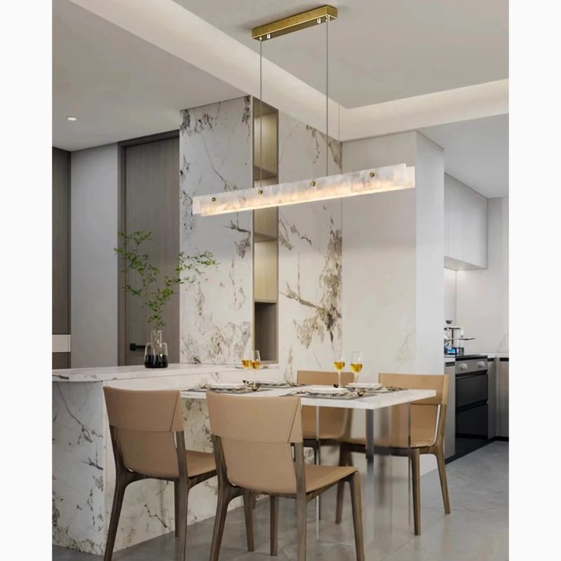 MIRODEMI Safenwil Lux Modern Marble Rectangle Chandelier for Kitchen Island