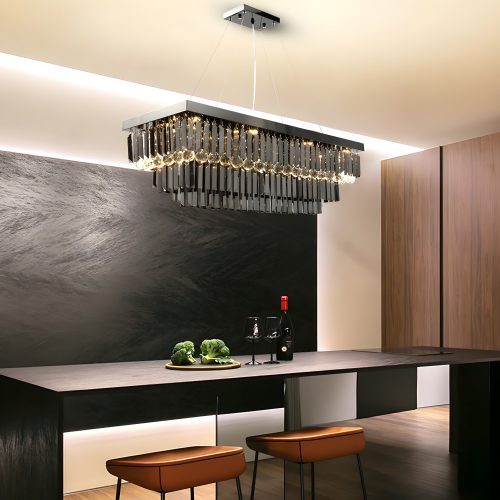 MIRODEMI Saliceto | Black Rectangle Smoky Gray Classy Crystal Chandelier