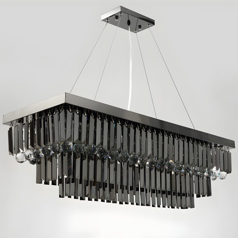 MIRODEMI Saliceto Black Rectangle Gorgeous Smoky Gray Crystal Chandelier