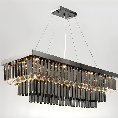 MIRODEMI Saliceto Black Rectangle Smoky Classy Gray Crystal Chandelier