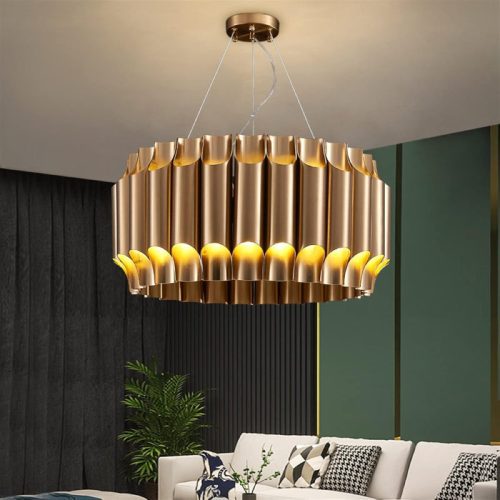 MIRODEMI Sartene Drum Brushed Gold Stainless Chandelier For Living Room