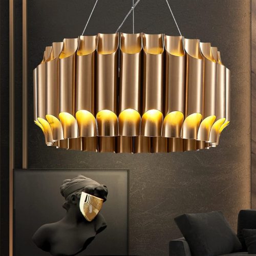 MIRODEMI Sartene Drum Brushed Gold Stainless Steel Chandelier For Room