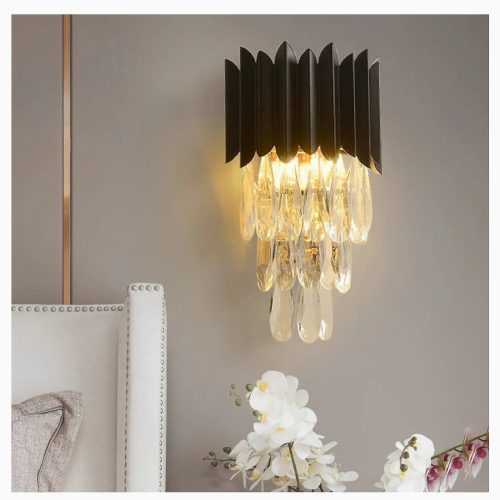 MIRODEMI Sigale Opulent Black Crystal Wall Sconce