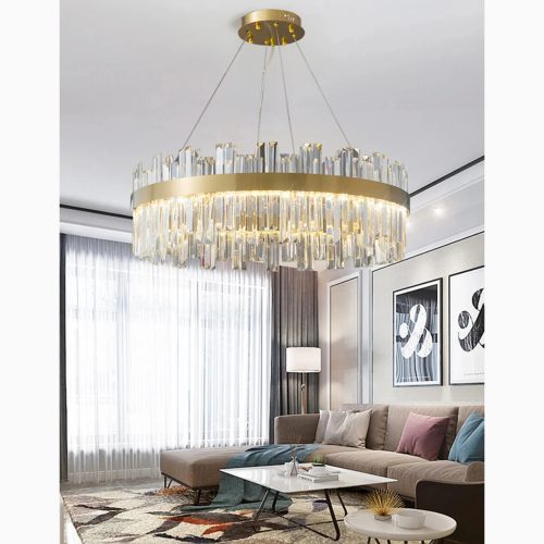 MIRODEMI Sursee Gold Drum Crystal Chandelier for Living Room