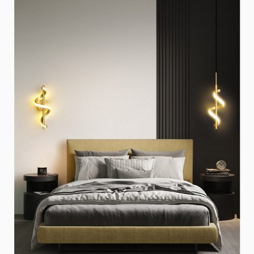 MIRODEMI Tovo San Giacomo Gold Ribbon Design Pendant Light Luxury LED Chandelier for Bedroom