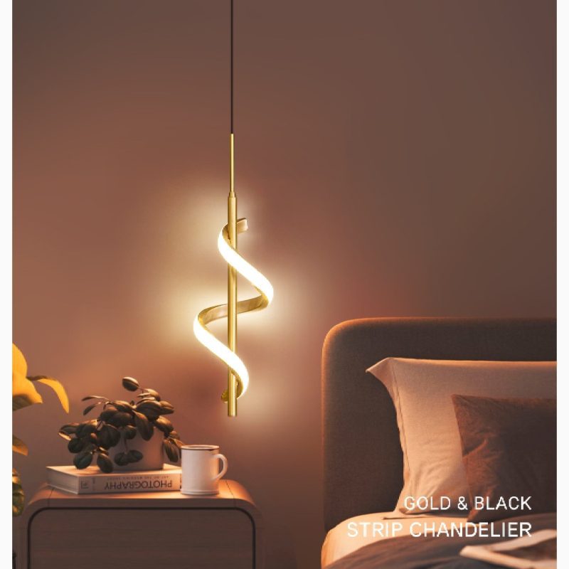 MIRODEMI Tovo San Giacomo Postmodern Gold Ribbon Design Pendant Light Luxury LED Chandelier Bedside