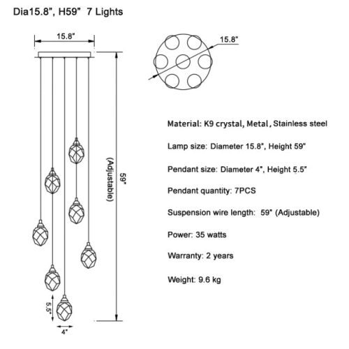 MIRODEMI Tremezzo Seven Crystals Spiral Chandelier