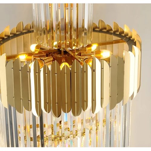 MIRODEMI Trinite Exclusive Long Gold Modern Crystal Chandelier Crystal Details