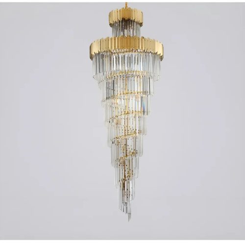 MIRODEMI Trinite Exclusive Long Gold Modern Crystal Chandelier Light Off