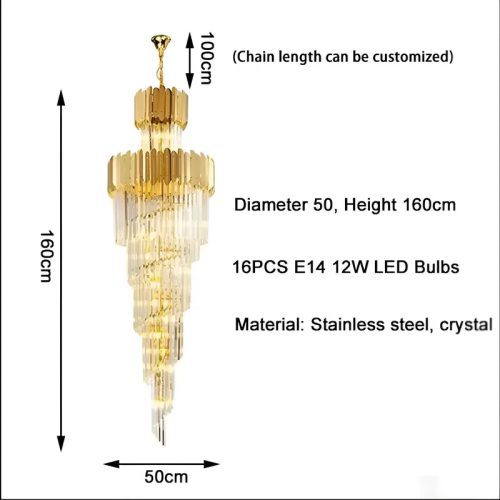 MIRODEMI Trinité | Exclusive Long Gold Modern Crystal Chandelier Parameters 50cm