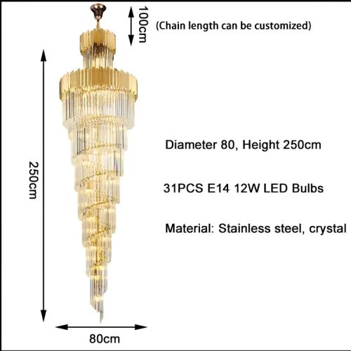 MIRODEMI Trinité | Exclusive Long Gold Modern Crystal Chandelier Parameters 80cm