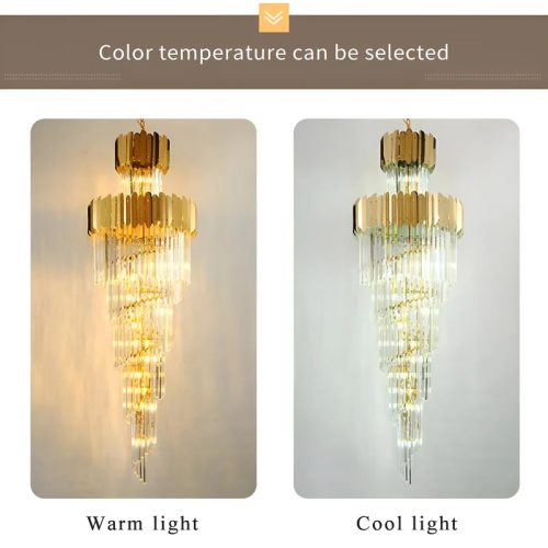 MIRODEMI Trinite Exclusive Long Gold Modern Crystal Chandelier Warm Cool Light