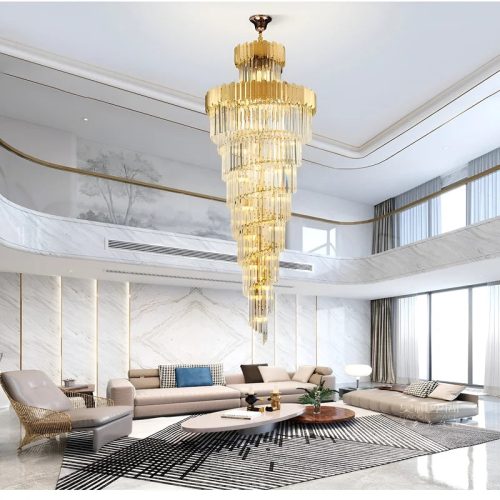 MIRODEMI Trinite Exclusive Long Gold Modern Crystal Chandelier for Home