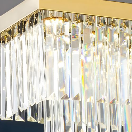 MIRODEMI Urbe Gold and Chrome Charming Crystal Rectangle Chandelier for Dining Room