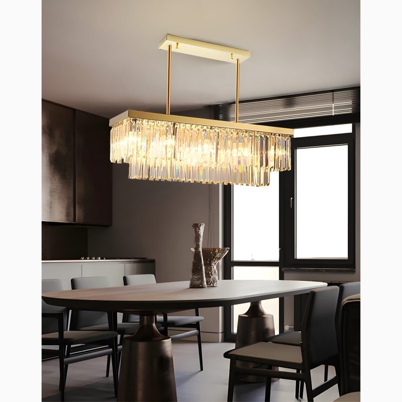 MIRODEMI Urbe | Gold and Chrome Elite Crystal Rectangle Chandelier for Dining Room