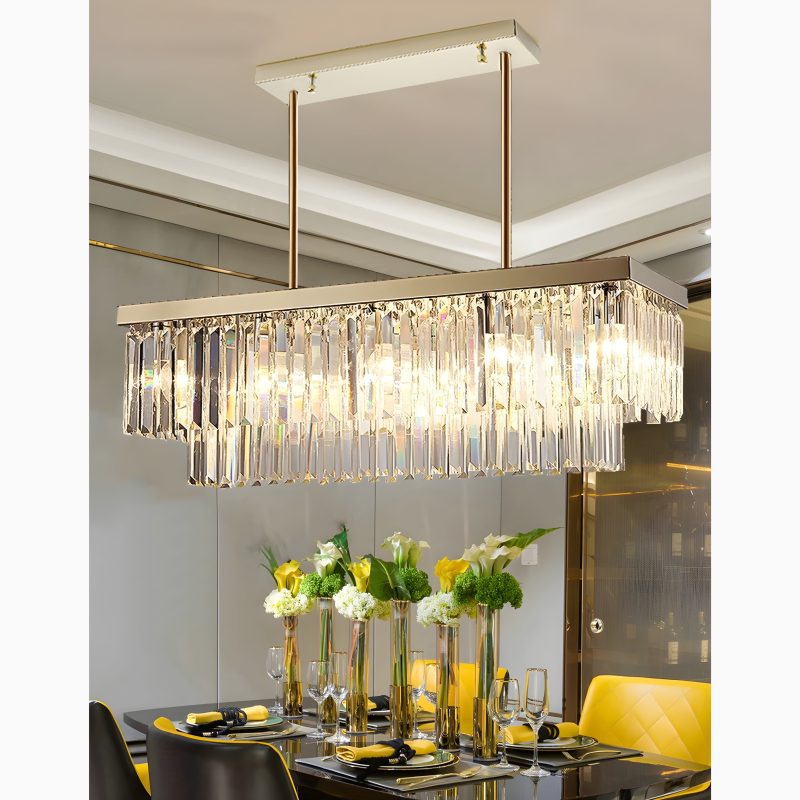 MIRODEMI Urbe Goldand Chrome Luxury Crystal Rectangle Chandelier for Dining Room