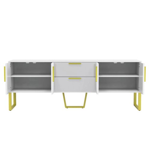 MIRODEMI Vah Glossy TV Stand with Gold Metal Legs and Handles