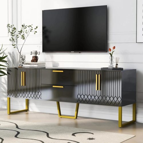 MIRODEMI® Vah | Elegant Black/White TV Stand with Metal Frame