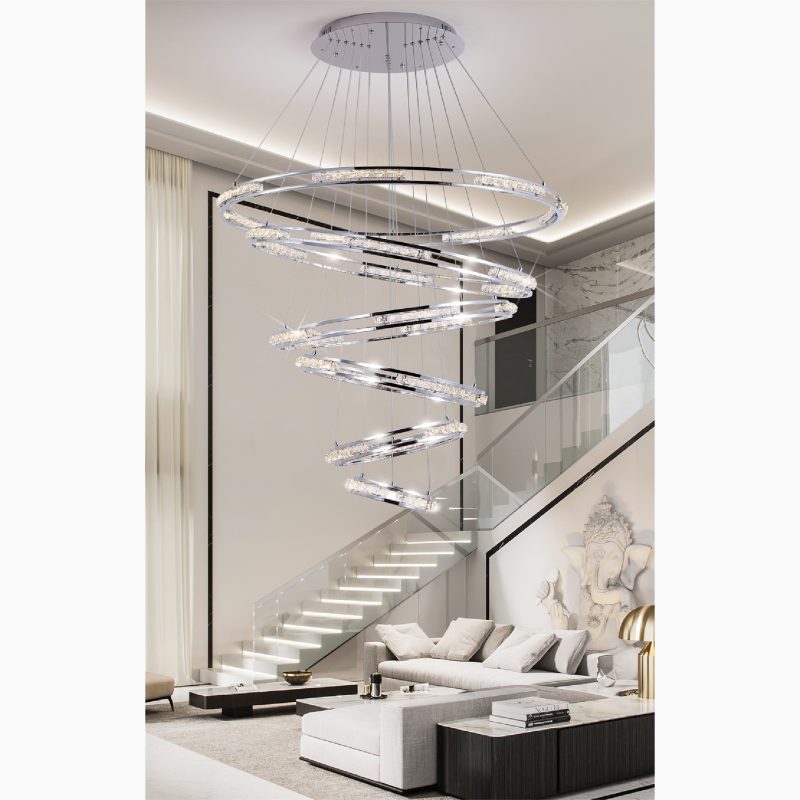 MIRODEMI Verbania Luxury Cascade Crystal Rings LED Chandelier