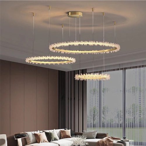 MIRODEMI Versoix Creative Crystal LED Pendant Chandelier in the Shape of Rings for Living Room