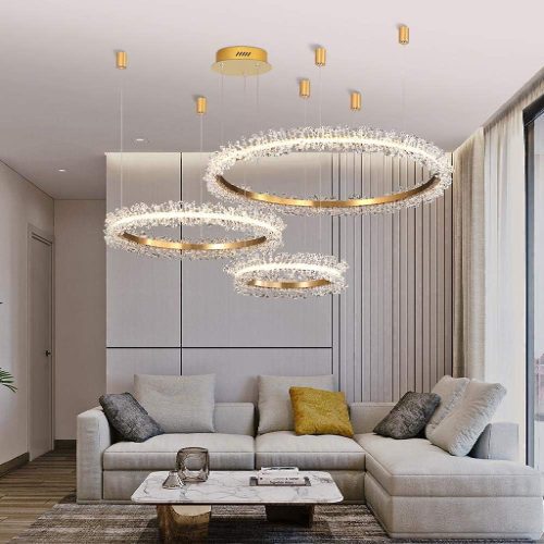 MIRODEMI Versoix Creative Crystal LED Pendant Light in the Shape of Rings for Living Room