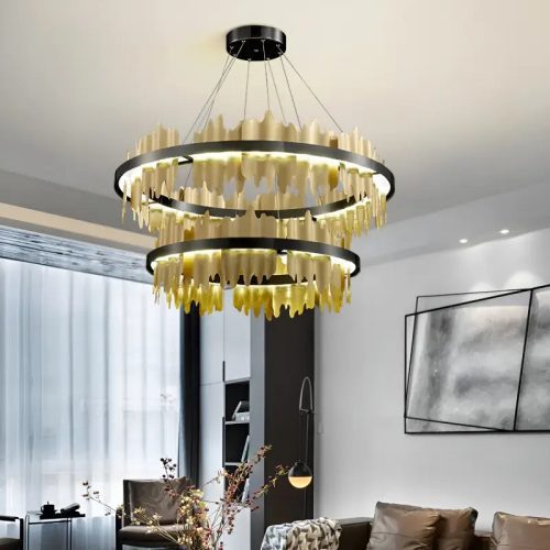 MIRODEMI Veyrier Creative Black Gold Circular Light Fixture 2 Rings