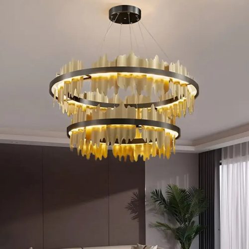 MIRODEMI Veyrier Creative Black Gold Circular Light Fixture 2 Rings Gold