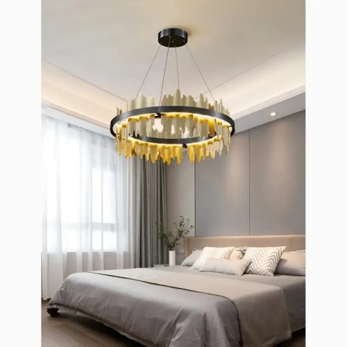 MIRODEMI Veyrier Creative Black Gold Circular Light Fixture for Bedroom