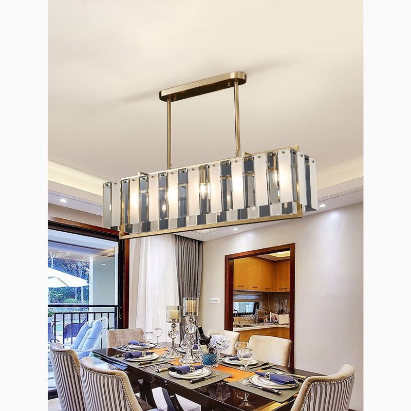 MIRODEMI Vielsalm Luxury Rectangle Gold Frosted Glass Chandelier For Dining Room