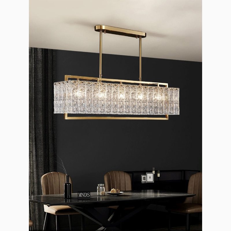 MIRODEMI Vielsalm Luxury Rectangle Gold Frosted Glass Chandelier