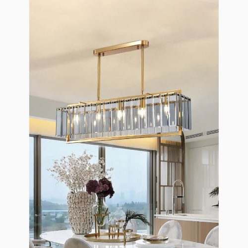 MIRODEMI Vielsalm Luxury Rectangle Gold Frosted Glass Chandelier For Kitchen Island